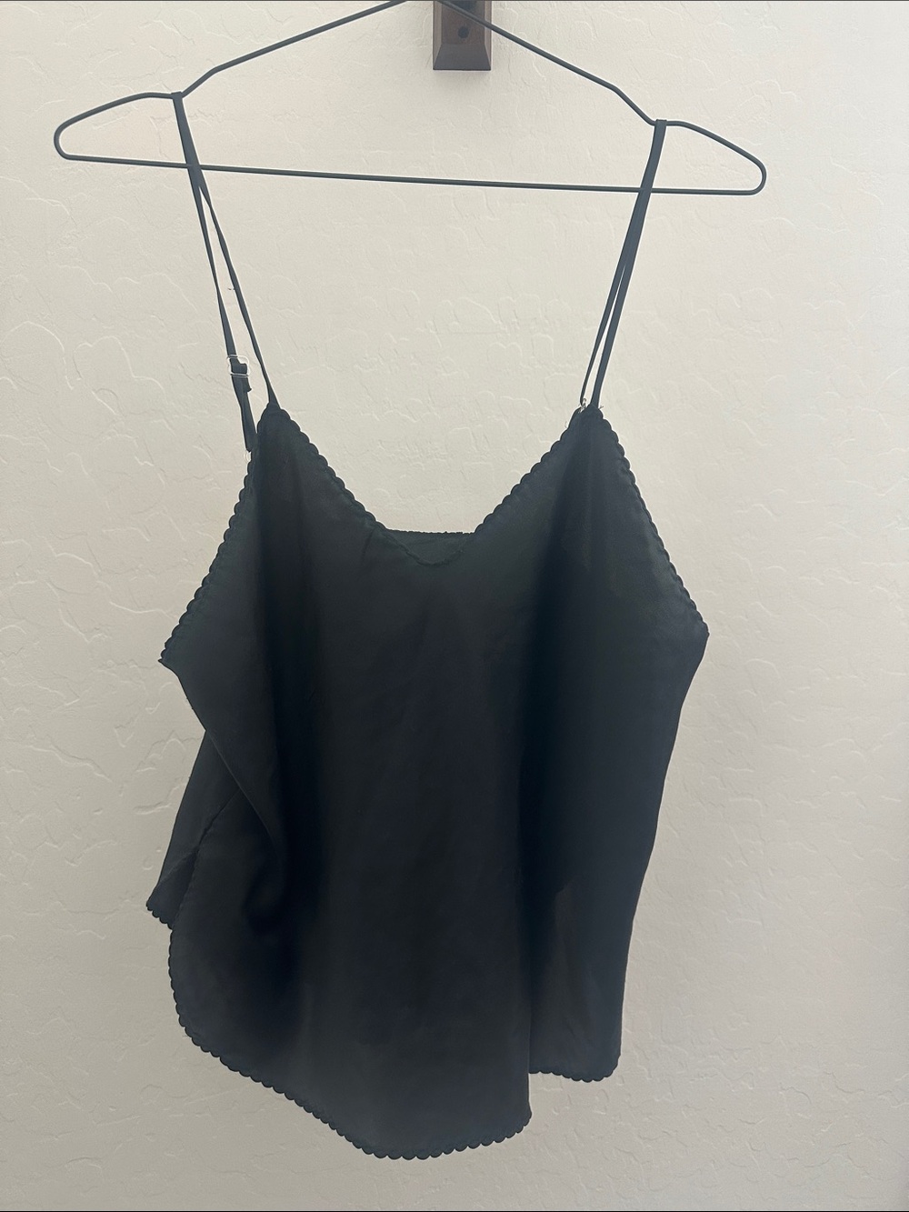 Black Scalloped-Edge Satin Camisole